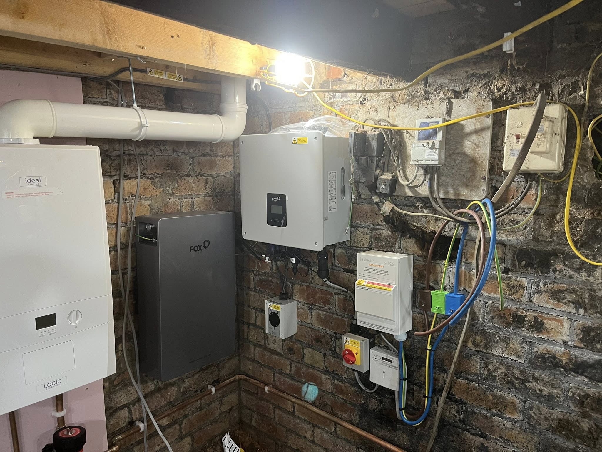 Fox battery and inverter installed in basement with fuseboards